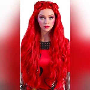 Mupul Long Wavy Red Hair With 2 Braided Buns On Top Of Head